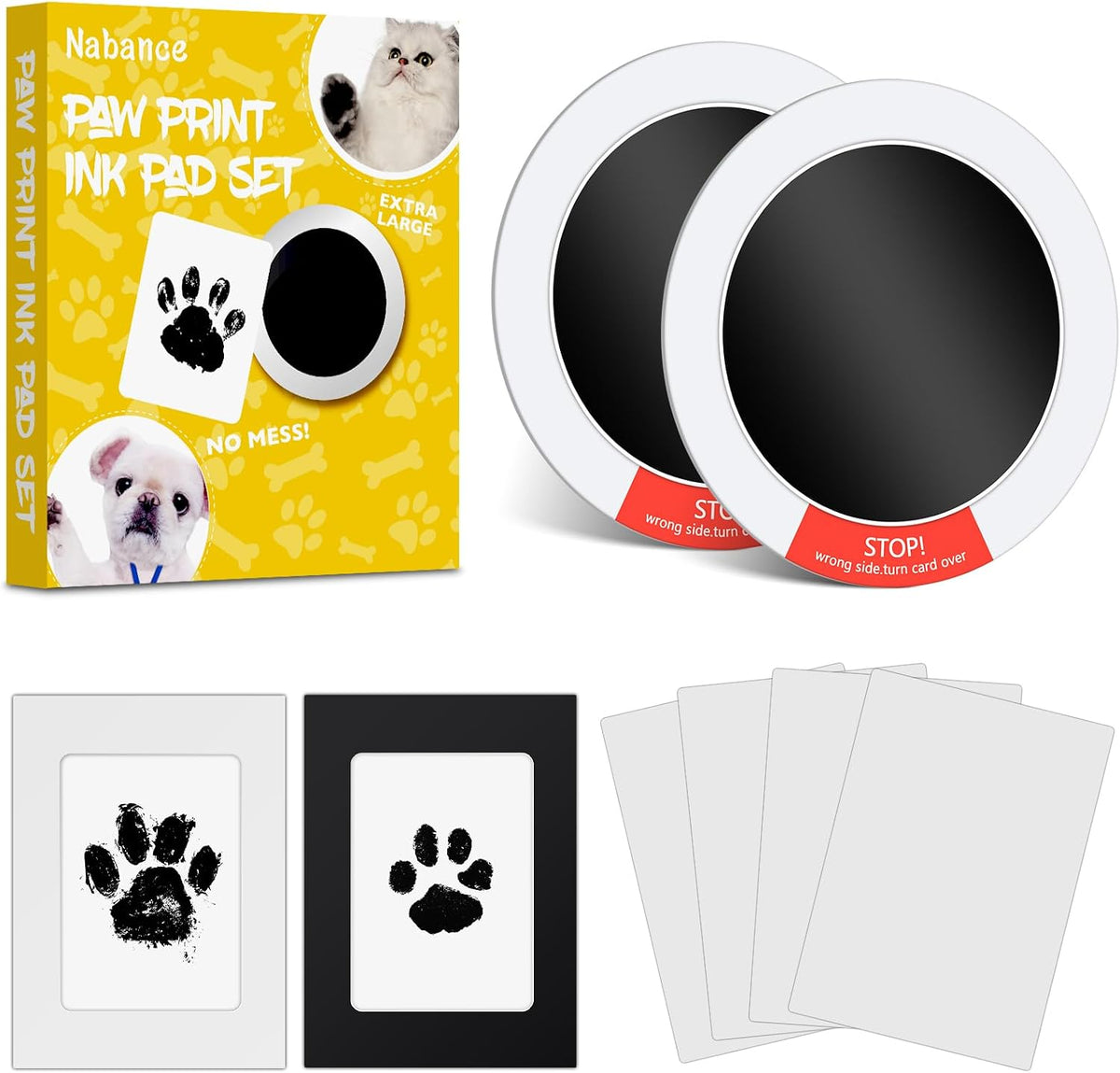 Nabance Inkless Paw Print Kit for Dogs, Cats - Black / 2-Pack