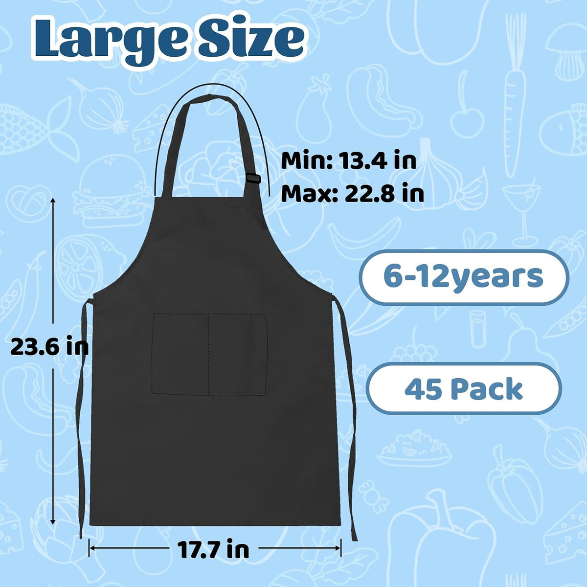 ZLEVEAYN 30 pack of black kids painting aprons with two front pockets - view 6
