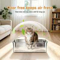 Stainless Steel Cat Litter Box Sturdy Metal Pan for Cats and Pets – Daily Care for Cats - 17.32L''×13.38''W×5.11''H - image 3