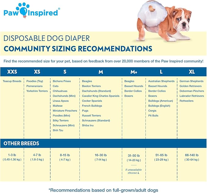 Paw Inspired Disposable Dog Diapers | Female Dog Diapers Ultra Protection | Diapers for Dogs in Heat, Excitable Urination, or Incontinence (12&144 Count) (X-Small (12 Count))