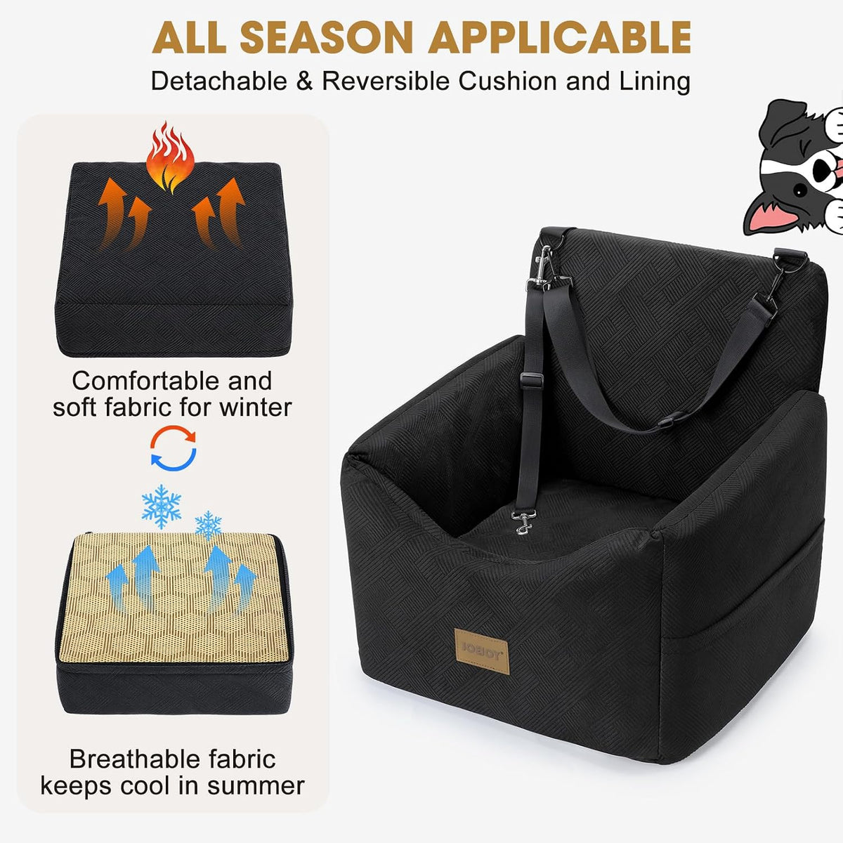 JOEJOY Dog Car Seats for Small Medium Dogs Under 35lbs - Black / Small/Medium - image 3