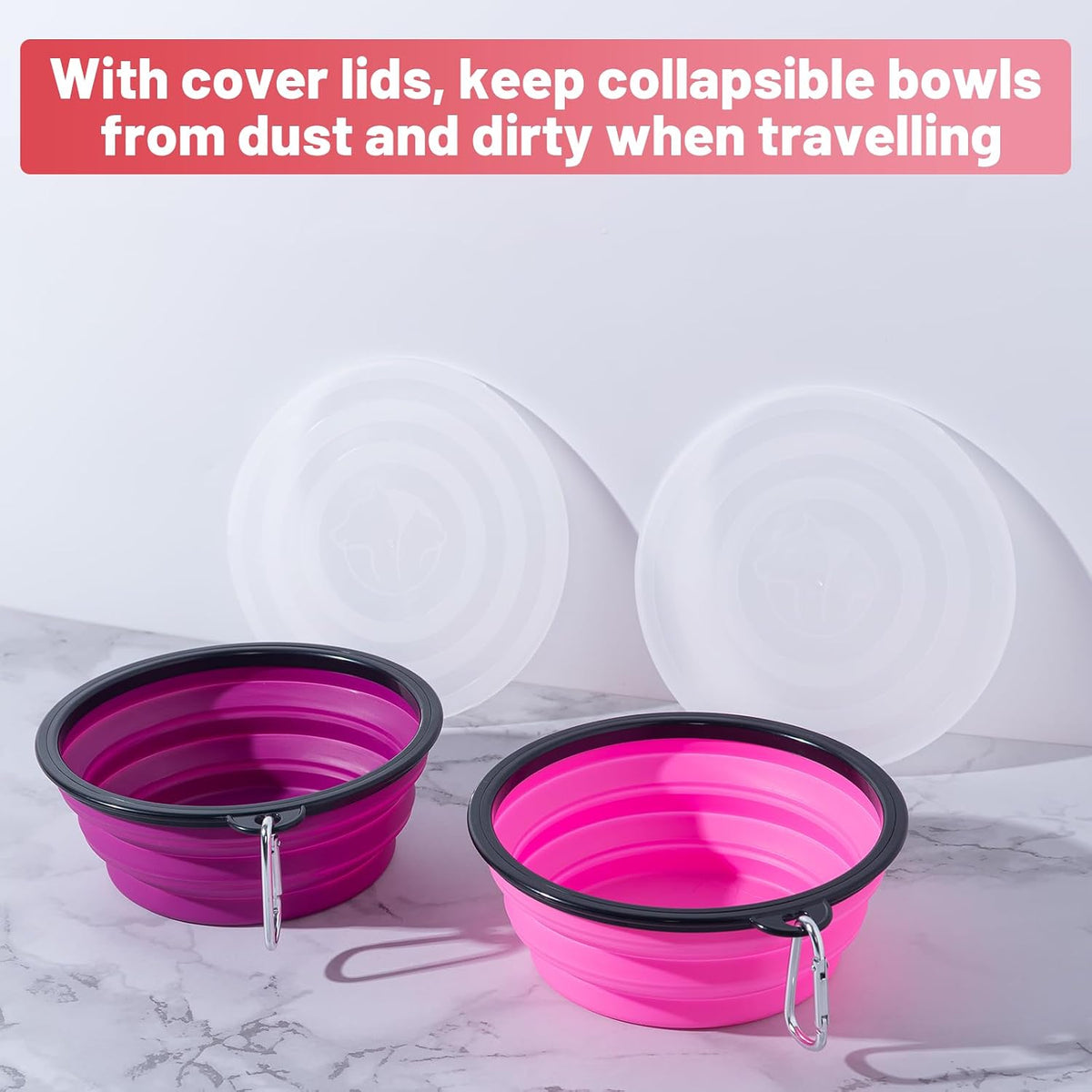 SLSON Dog Bowls Pet Collapsible Bowl with Cover Lids - Pink and Purple / Large Two-Tone - image 4