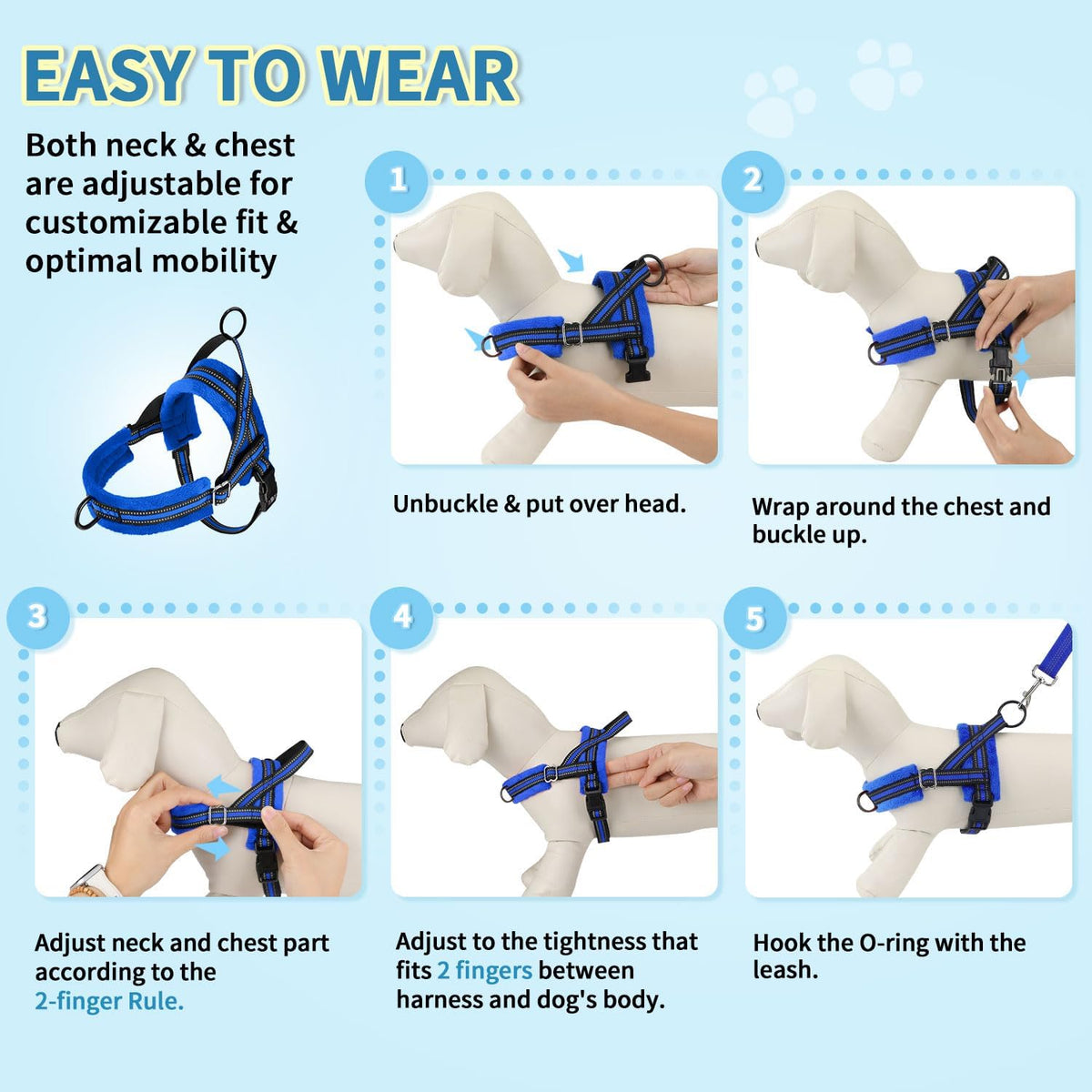 Lukovee Small Dog Harness and Leash Set, No Pull Soft Padded, XS - Blue / XS ( Chest 14'' ~ 18'') - image 3