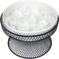Raised Ceramic Cat Slow Feeder Bowl - white set of 1