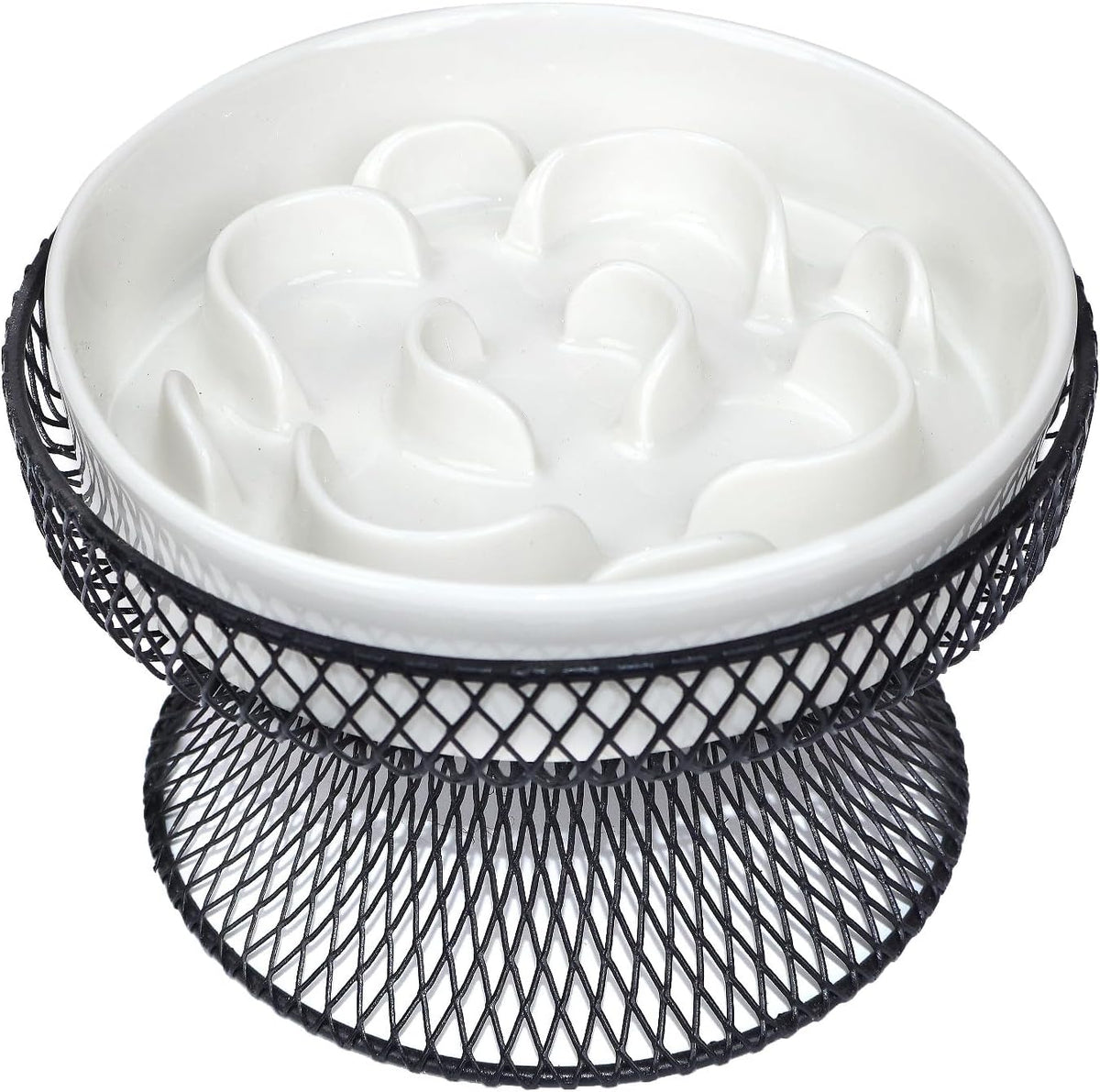 Raised Ceramic Cat Slow Feeder Bowl - white set of 1
