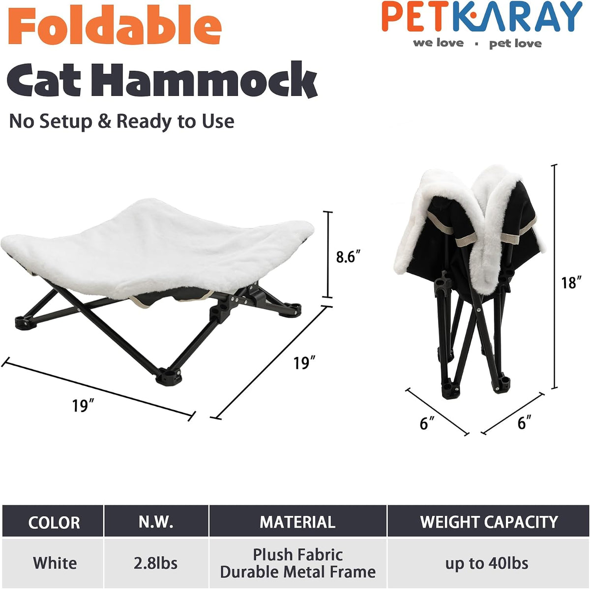 PETKARAY Foldable Cat Hammock Bed - Fluffy White / Elevated Hammock - image 2