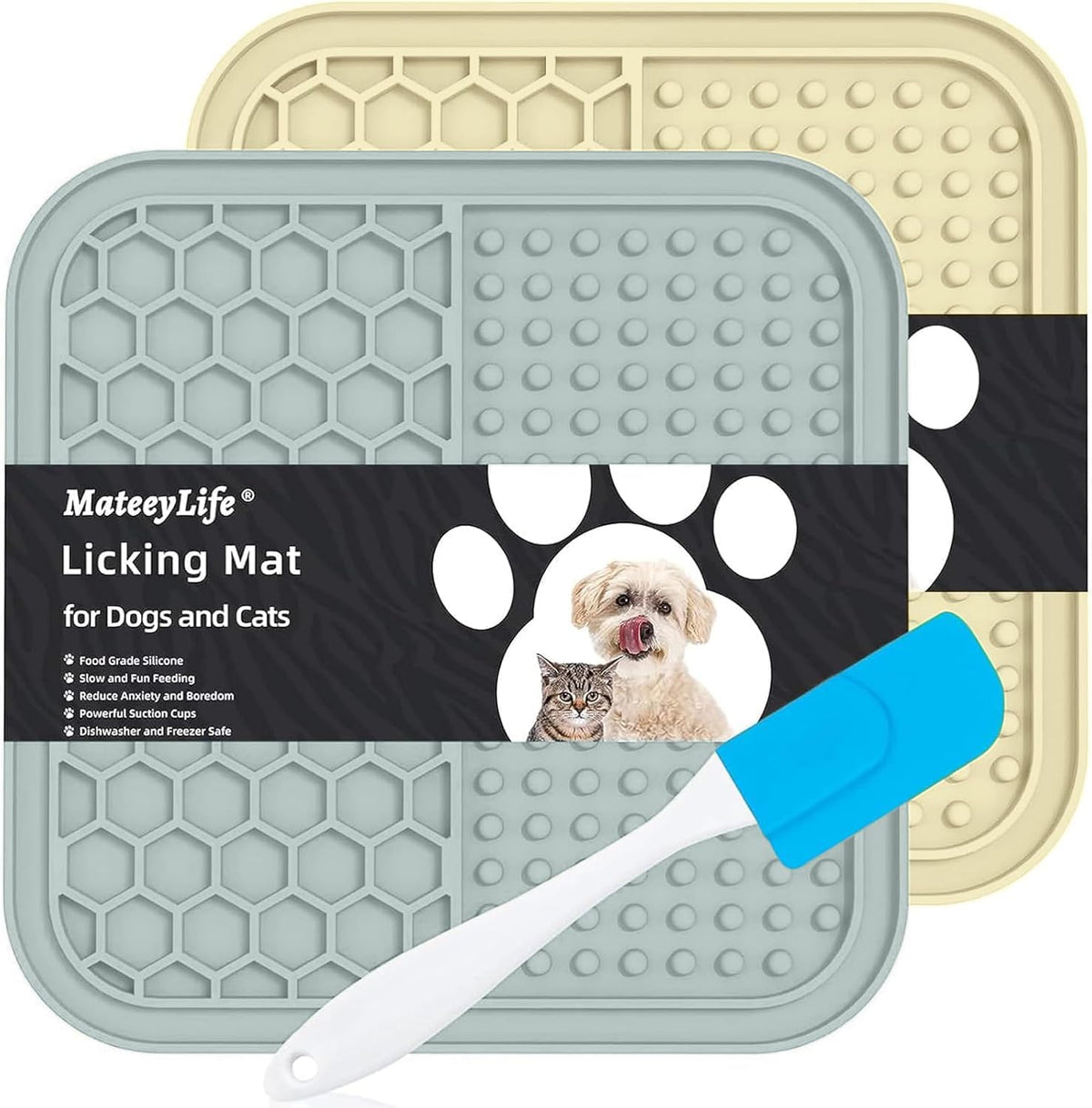 MateeyLife Lick Mat for Dogs & Cats - Gray&Beige / 6"x6"