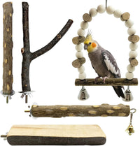 5Pcs Natural Wooden Bird Perch Set, Parrot Perch Toys - Brown / 5PCS-A