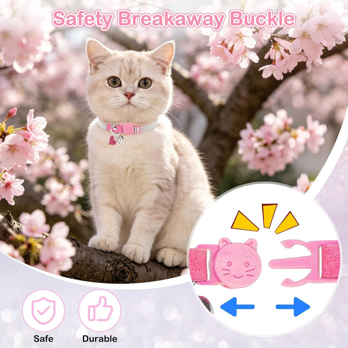 Rhinestone Cat Collar Breakaway, Bling Sparkly Diamond - Rose / 8"-12" Cats / Mini Dogs - image 3
