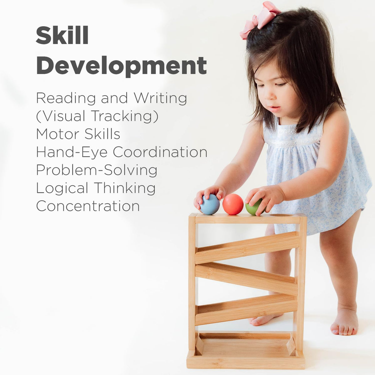 Montessori & Me wooden ball tracker with open zigzag rails and balls - view 6