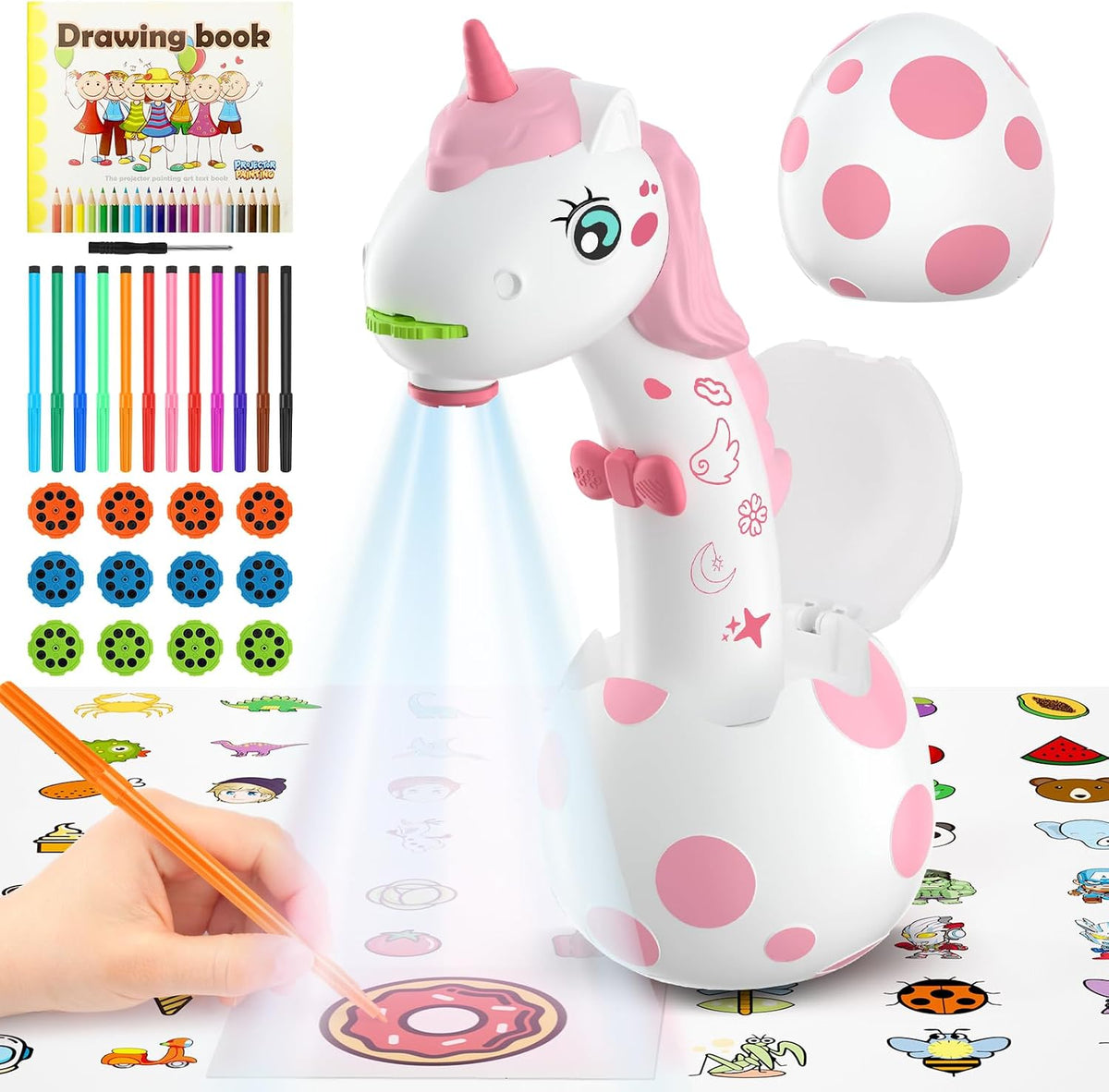KETIEE Unicorn Drawing Projector Toys for Ages 5-7 – Fun for Kids & Family - White Pink / Small