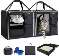 Lekereise Large Cat Carrier for 2 Cats - Foldable Black / L-2 Cats Travel