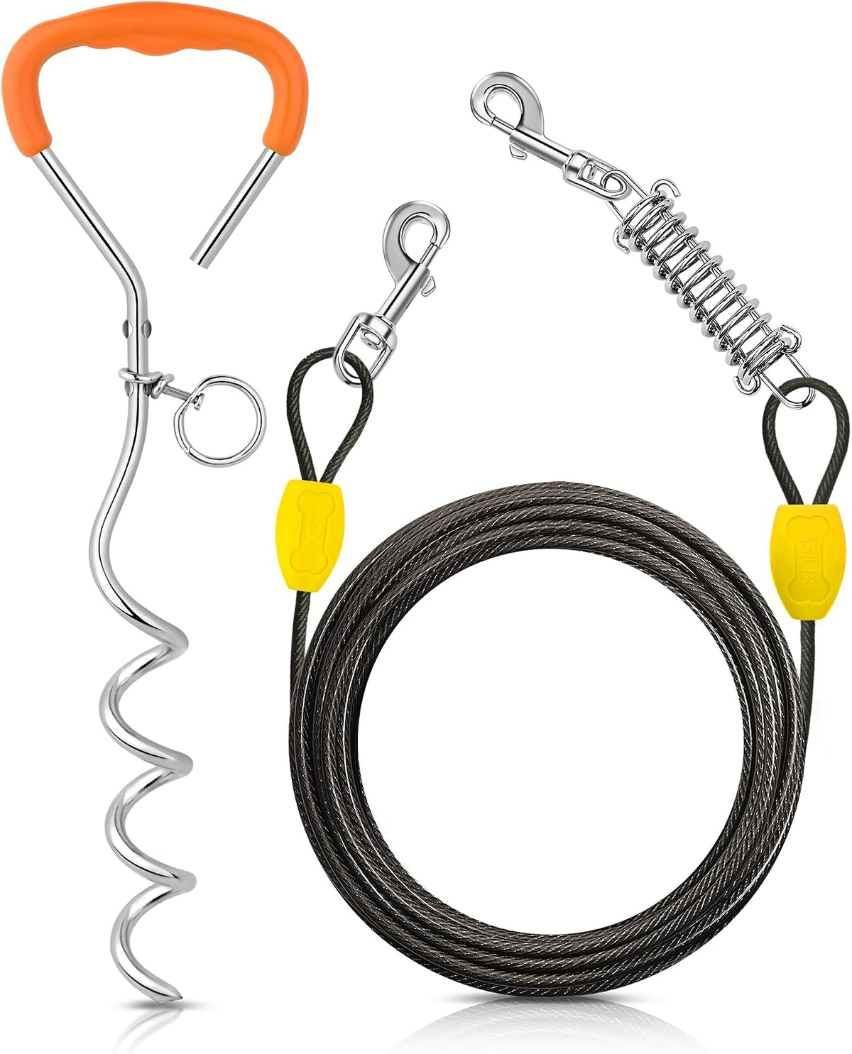 Petbobi Dog Tie Out Cable and Stake - 20 ft (120 lbs) / Black
