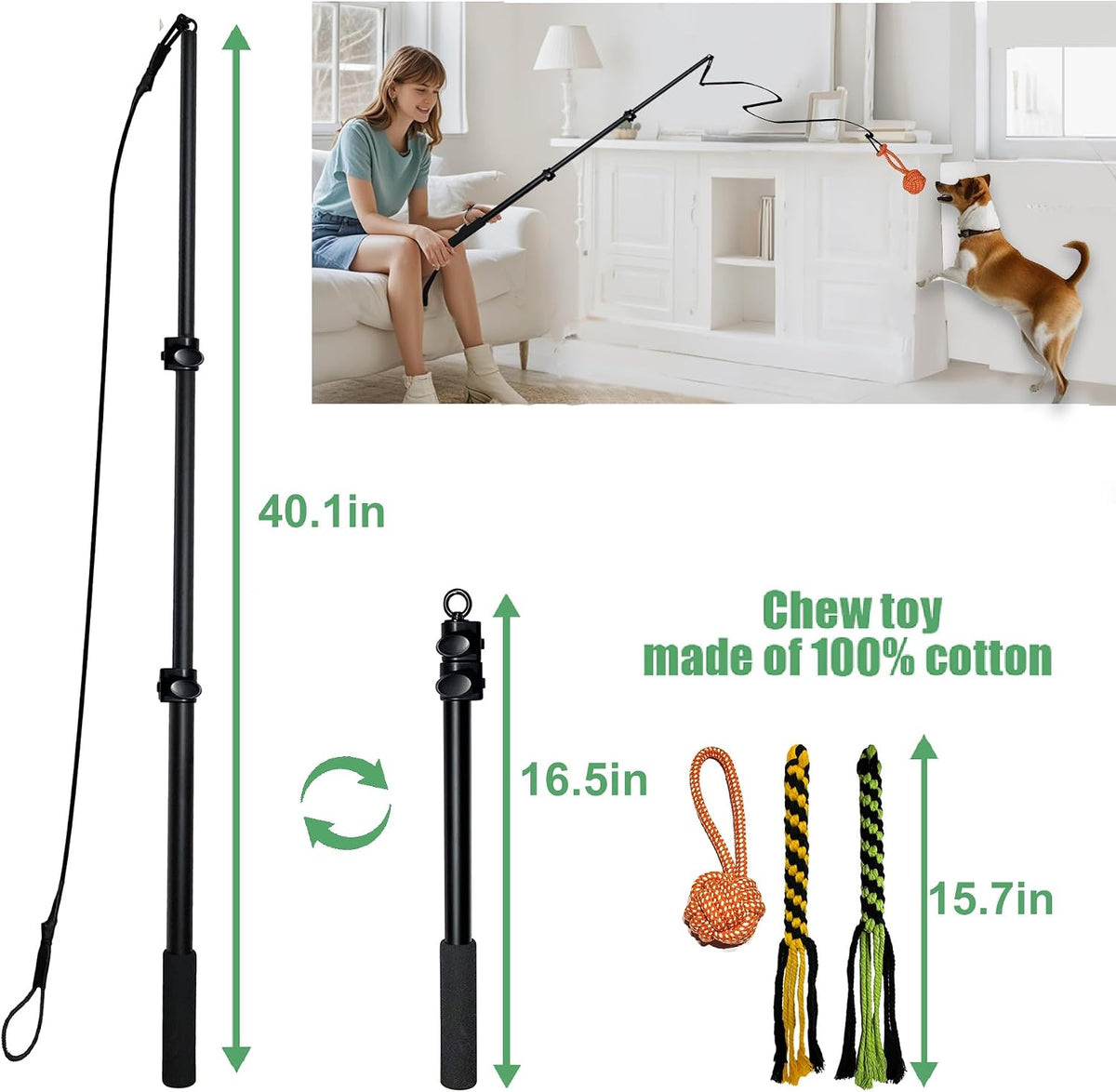 Flirt Pole for Dogs Heavy Duty 40inch Extendable Aluminum Alloy Dog - 40in/3-section - image 2