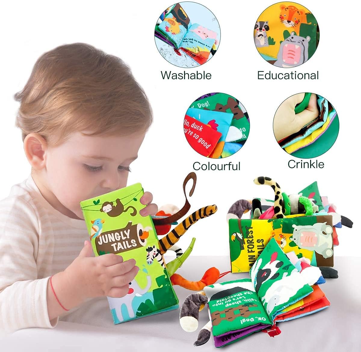 beiens Baby Books Toys, Tummy Time Touch and Feel Sensory Toys for Infant – Fun for Kids & Family - 3 IN 1 - image 3