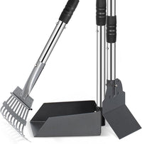 Heeyoo Dog Pooper Scooper, Dog Poop Tray and Rake Set, Pet Waste Removal Scoop with Long Adjustable Sectional Stainless Handles