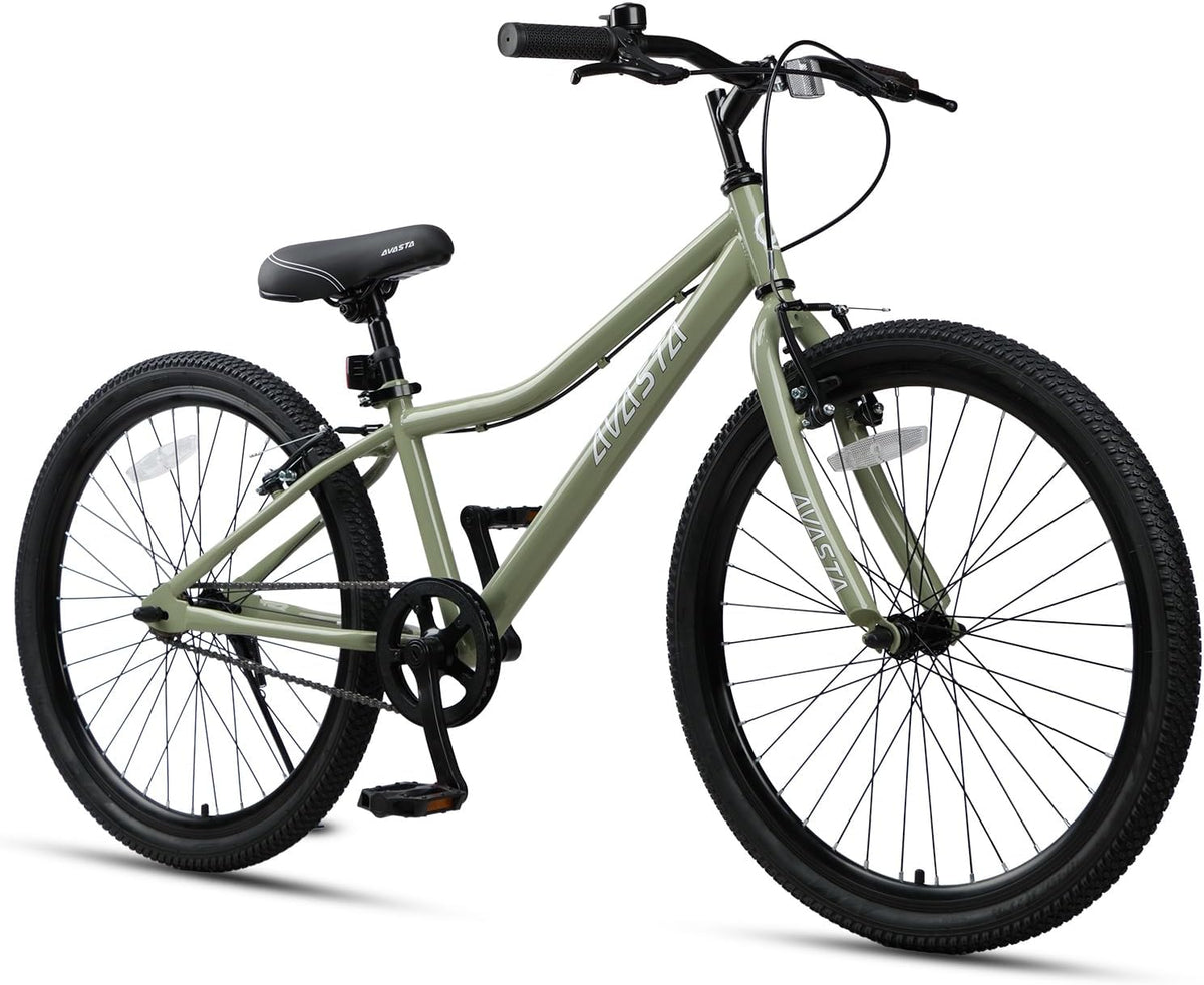 AVASTA Bilbo 18 20 24 Inch Kids Bike for Boys Girls Youth 5-14 Years - Army Green / 24 Inch with Kickstand