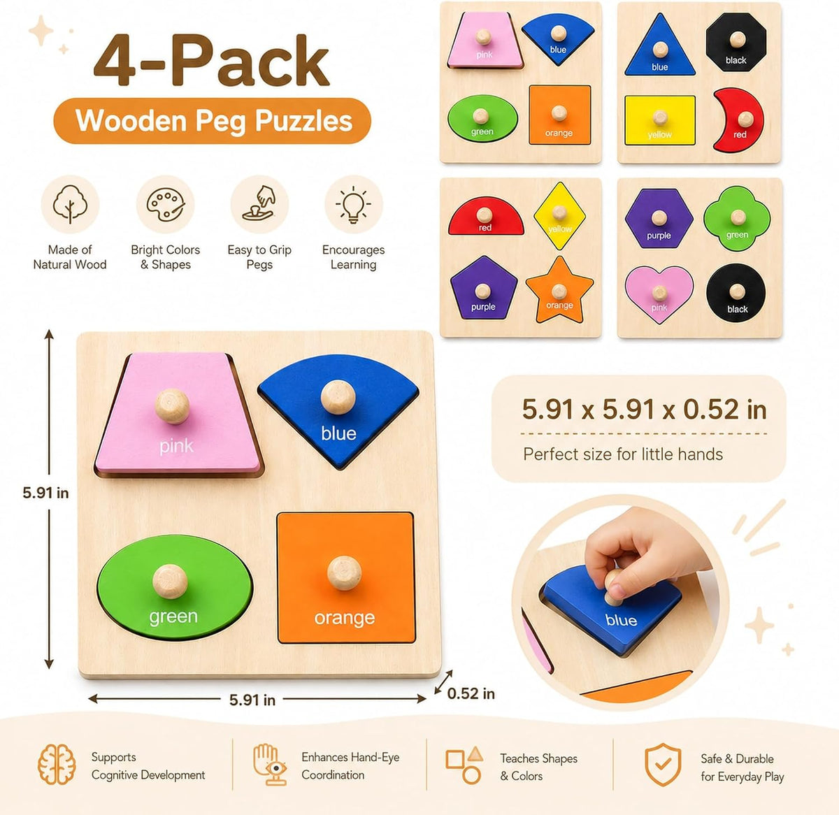 Wooden Peg Puzzles for Toddlers 1-3 - Style C - image 2