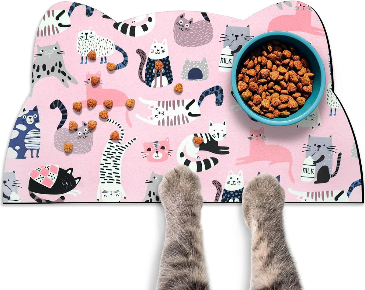 Cat Food Mats for Floor, Dog Pet Water Bowl Feeding Placemats for Food and Water Grey 17.7 * 9.8 - Light Pink / 17.7"L x 9.8"W