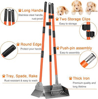 TNELTUEB Scooper Adjustable Long Handle Metal Tray Rake and Spade Poop Scooper for Dogs Pack Poop Scoop Pet Waste Removal Poop Scoop for Large Dogs and Pets Great for Lawns Grass Gravel