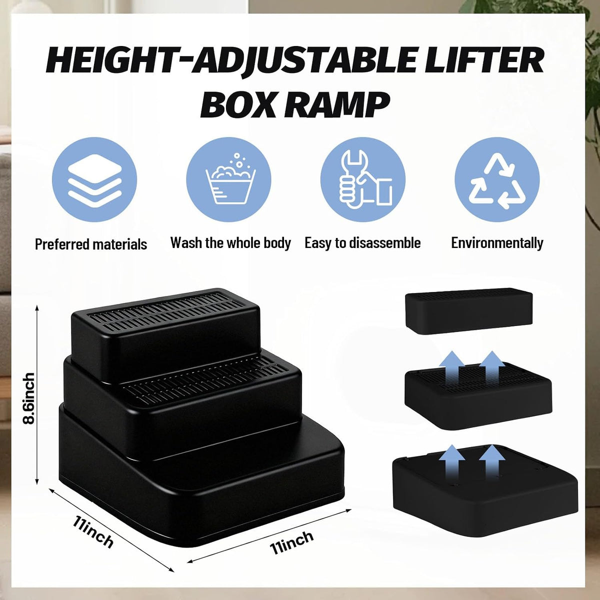 Adjustable Litter Box Step, Cat Ramp for Litter Box, 2 Steps - Black / 3 step - image 2