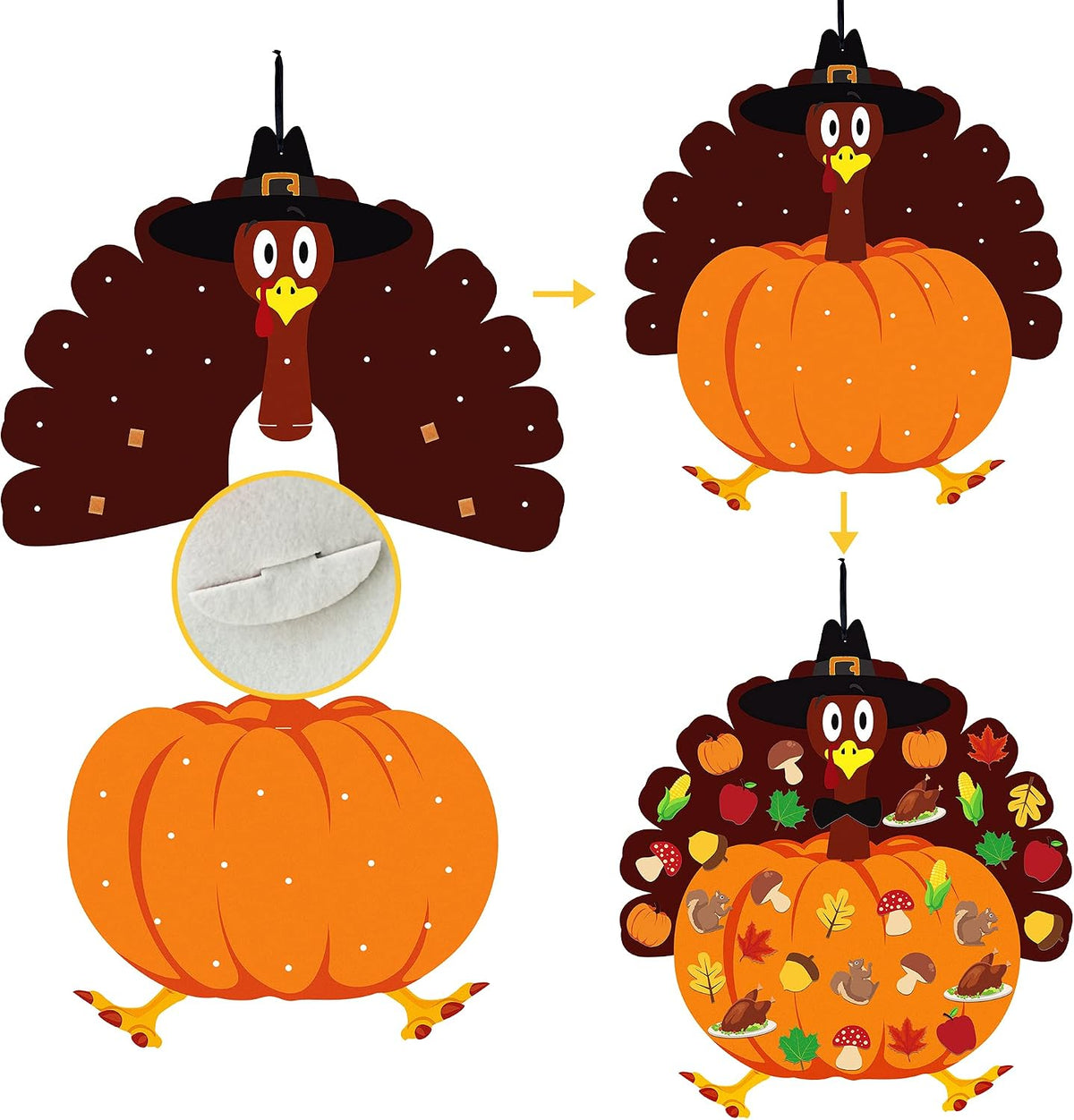 HALOGATE Thanksgiving felt craft kit with 34 detachable fall ornaments on a felt turkey - view 4