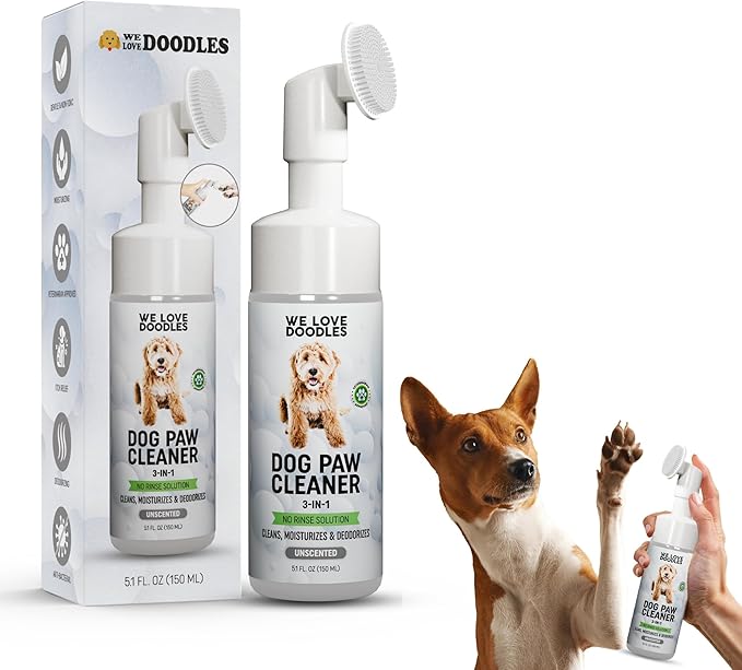 Dog Paw Cleaner (Over 100+ Feet Cleanings) No-Rinse Dog Foot Washer, Gentle and Safe Paw Cleaner for Dogs and Cats, Foam Formula, Moisturizes and Deodorizes, 150mL (Unscented) [We Love Doodles]