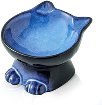 Nihow Ceramic Basic Cat Bowls: 5 Inch Cat Bowl for Food & Water – Essentials for Cats - 4.5 OZ / Blue & Black