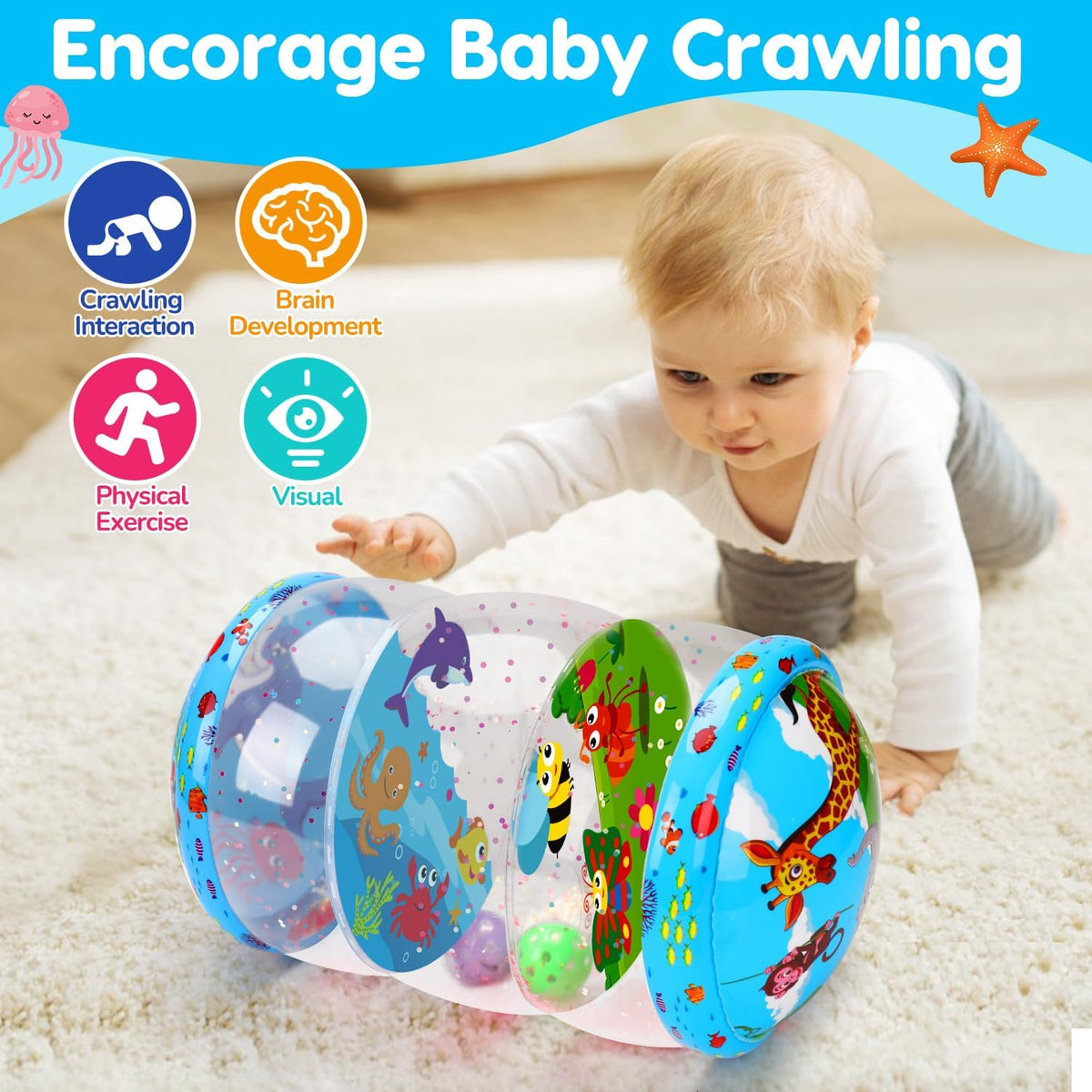 Crawling & Walking Baby Toys 6-12 Months Glowing Inflatable Rolling - image 3