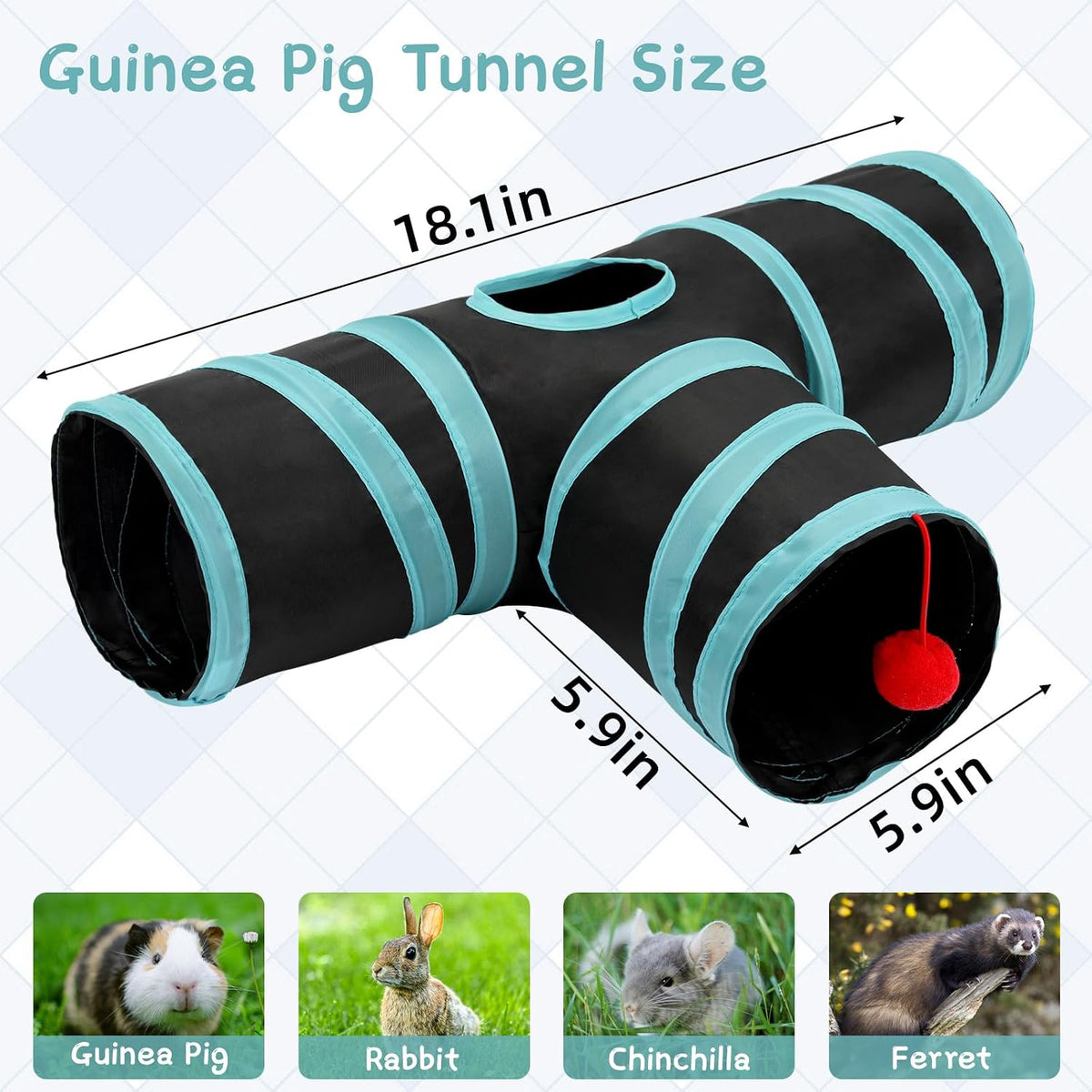 Guinea Pig Tunnel Hideout 3-Way Collapsible Small Pet Tubes - Blue Black - image 3