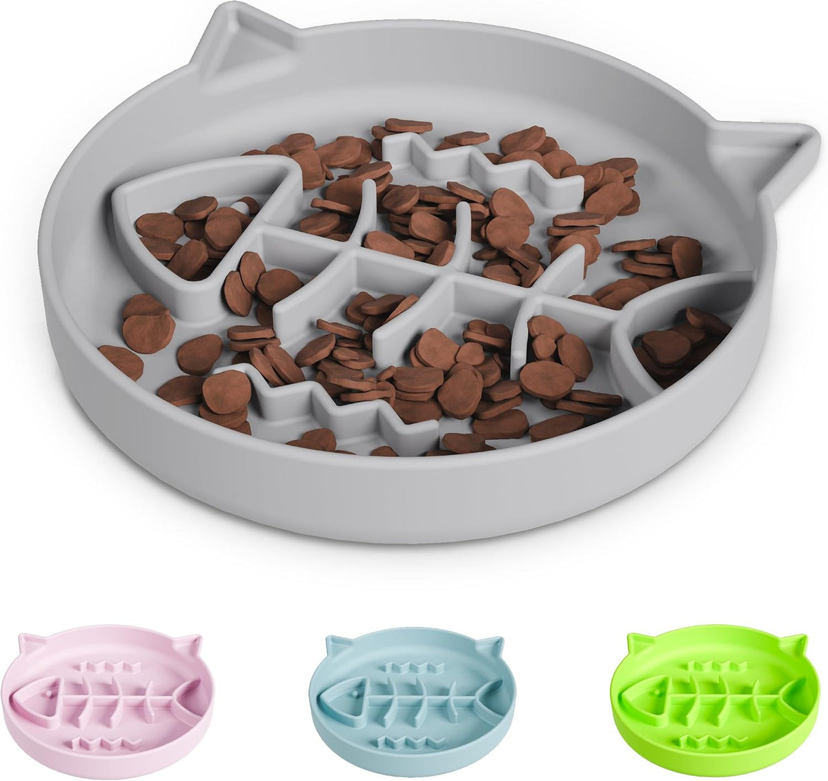 Silicone Cat Slow Feeder Bowl with Suction Cups - 1 CUP / Gray