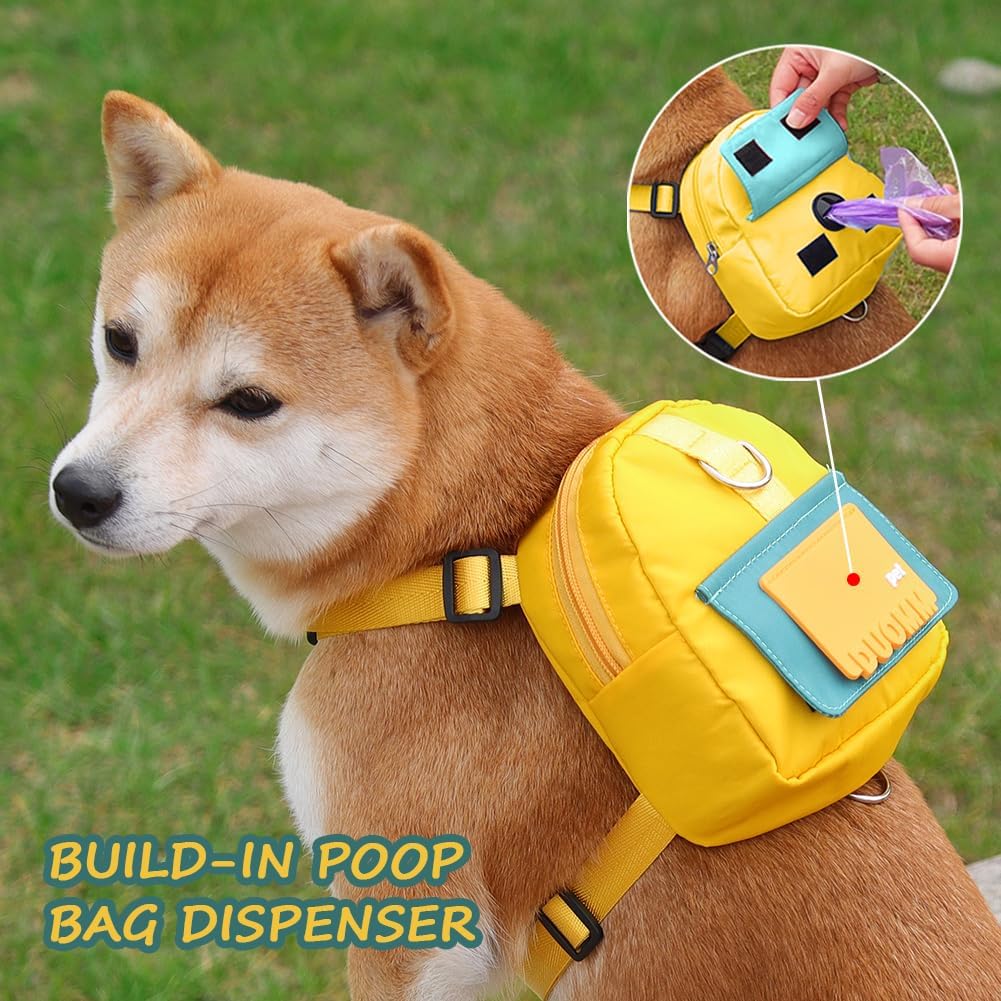 Dog Backpack Harness with Leash - Medium / Yellow - image 4