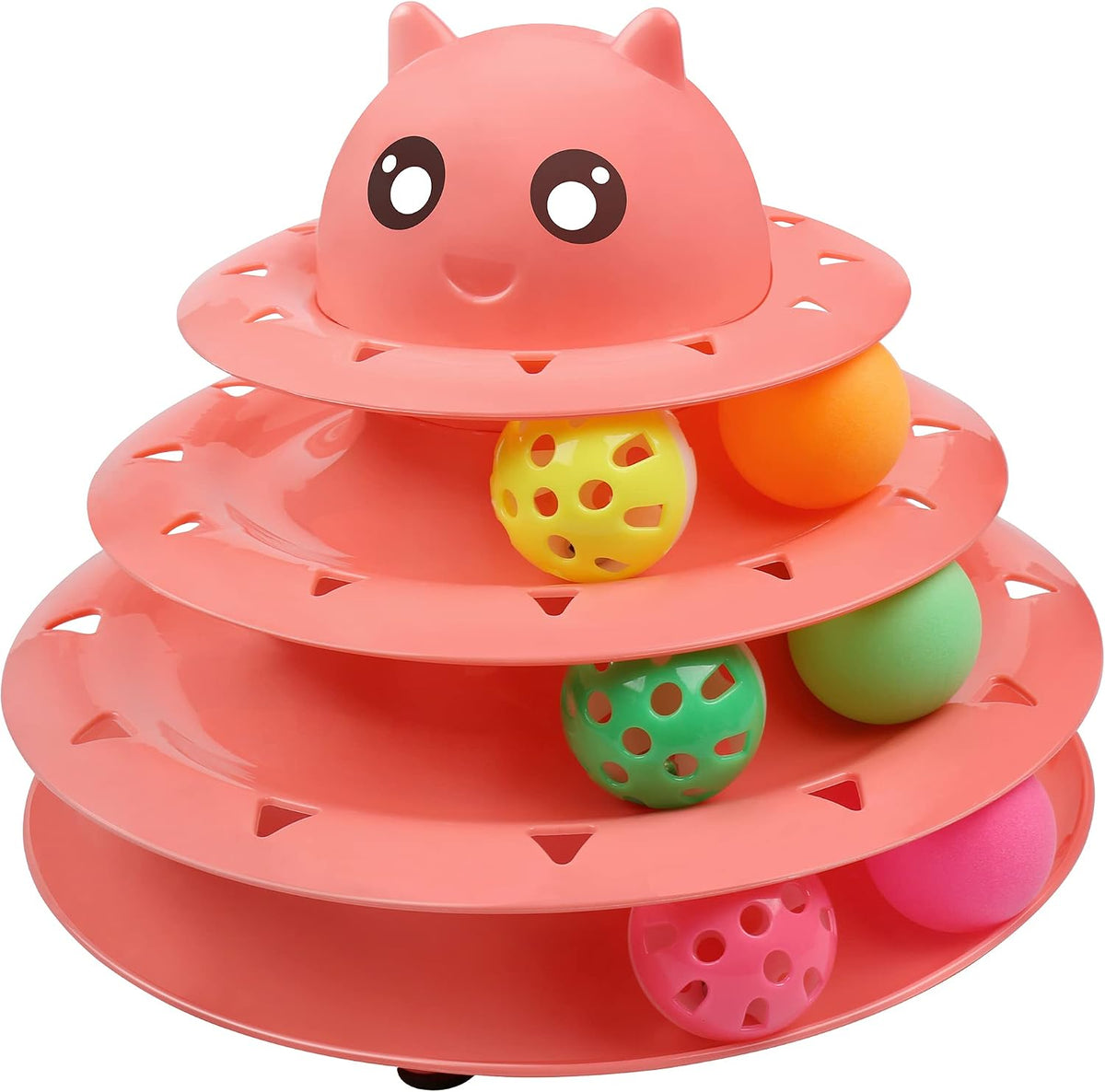UPSKY Cat Toy Roller 3-Level Turntable Cat Toys with Six Colorful - A-Red