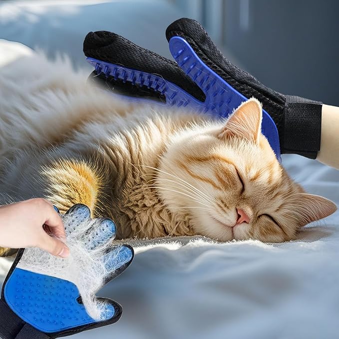 Cat & Dog Grooming Gloves - Deshedding Brush for Shedding, Gentle Pet Hair Remover & Massage Gloves for Cats, Dogs, All Fur Types (1 Brush +1 Pair Gloves)