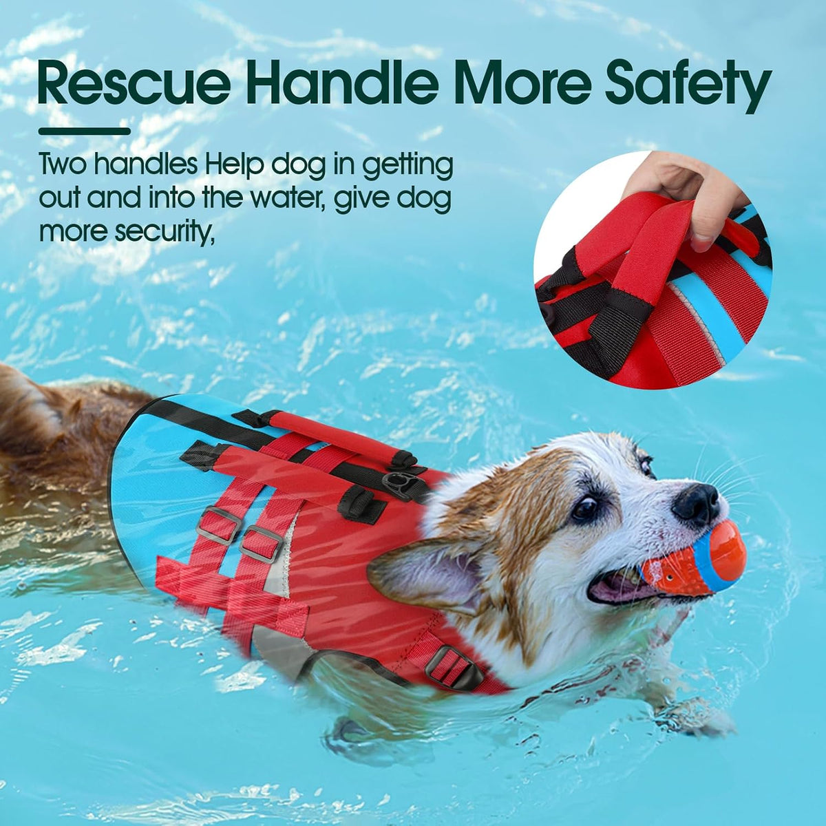 Kuoser Dog Life Jacket with Rescue Handle - X-small (Chest Girth:12.9-18.1'') / Red & Navy - image 2