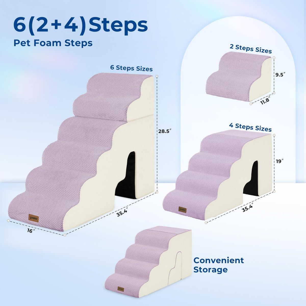 Dog Ramp for Large Dogs with Tunnel, 24" H 5 Steps for High Bed – Essentials for Dogs - 6-Steps Curved / Beige Fleece - image 2