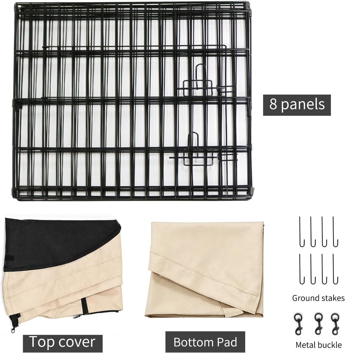 Foldable Metal Dog Exercise Pen/Pet Puppy Playpen Kennels Yard Fence - Tan / 24''H / Playpen+Bottom+Top Cover - image 4