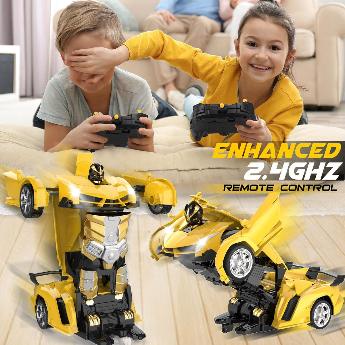 Dolanus Remote Control Car, Transform Robot, Boys Toys Gifts - Yellow - image 4