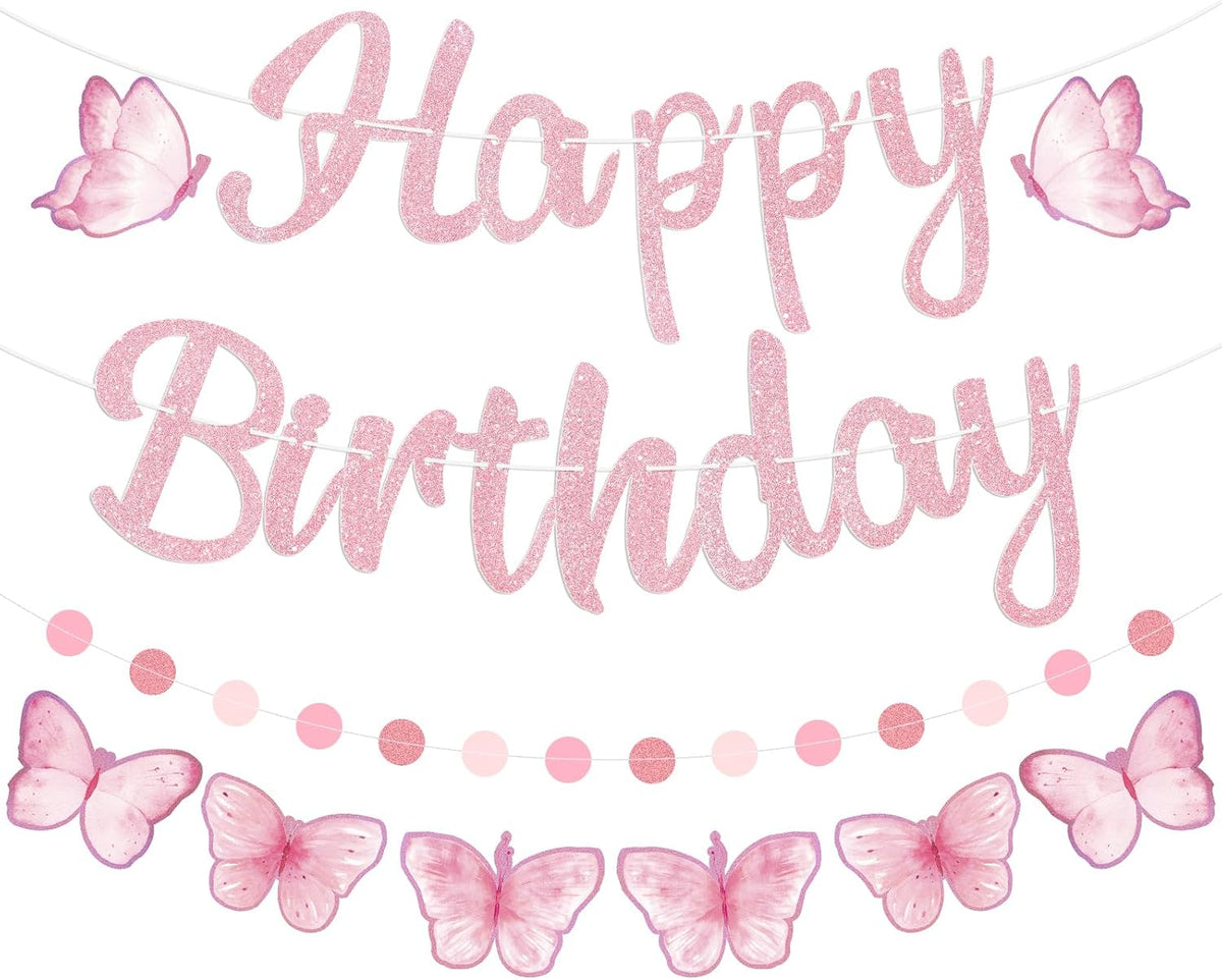 Halloween Birthday Banner - Pink / Butterfly