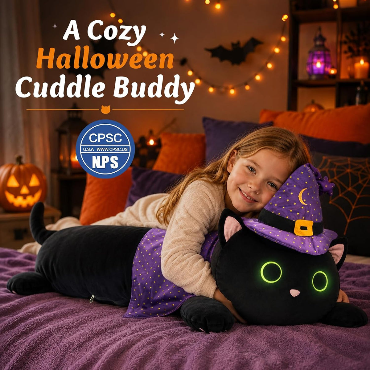 MaoGoLan 44 inch black cat plush body pillow with yellow eyes - view 10