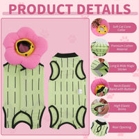 EMUST 2-piece cotton cat surgery suit for female cats with cactus pattern - view 2
