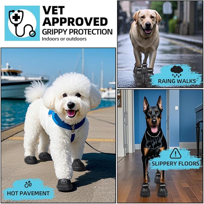 JZXOIVA Dog Shoes for Hot Pavement, Dog Booties for Small Dogs, Breathable Dog Boots & Paw Protectors, Adjustable Non-Slip Dog Rain Booties, Waterproof Pets Sandals for Beach Black Size 2