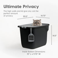 IRIS USA High Sided Cat Litter Box, Scatter Shield - Top Entry / Black - image 2