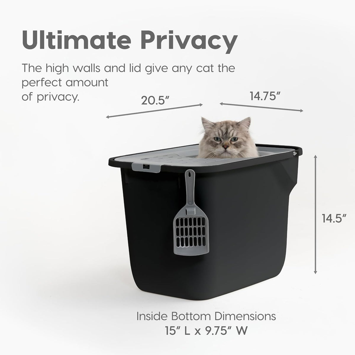 IRIS USA High Sided Cat Litter Box, Scatter Shield - Top Entry / Black - image 2