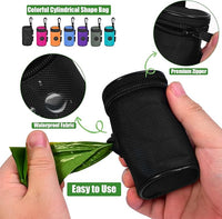 Dog Poop Bag Holder for Leash Attachment - Waste Bag Dispenser for Leash - Fits Any Dog Leash - Portable Set with Hand Free Holder Metal Carrier, Round Shape, Orange