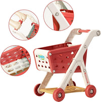 Jovow 102pcs Kids Shopping Cart Trolley Play Set with Pretend Food – Fun for Kids & Family - Red - image 2
