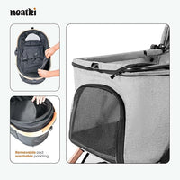 Foldable Pet Stroller for Dogs and Cats, 33 lbs Capacity, 360° Swivel Front Wheels, One-Click Fold, Brake System, Leash & Lock Clips, Removable Washable Padding, and Cup Holder (Gray, 33 lbs)