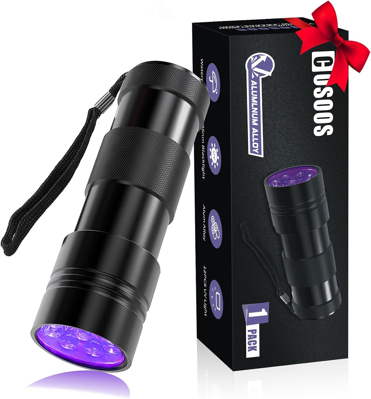 COSOOS 2 Pack UV Flashlight - Black / 1 Pack
