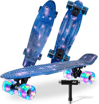 KMX Classic Retro Mini Cruiser Skateboard 22" & 27" for Boys Girls - Blue Galaxy LED / 22"