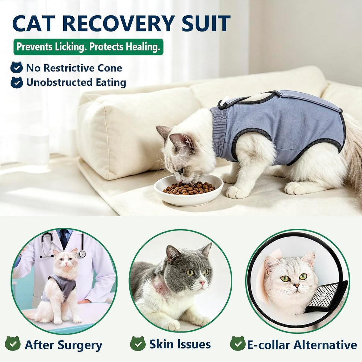 kzrfojy cat surgery recovery suit onesie with elastic neck and limb bands - view 3